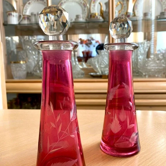 Vintage Cranberry Glass Decanters - Picture 5 of 5